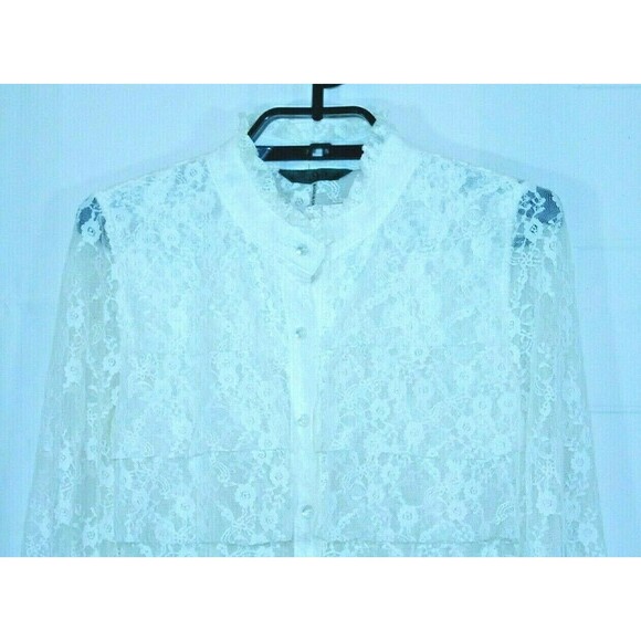 TOV Holy Blouse White Lace Top Shear Button Front Womens Size S - Picture 3 of 7